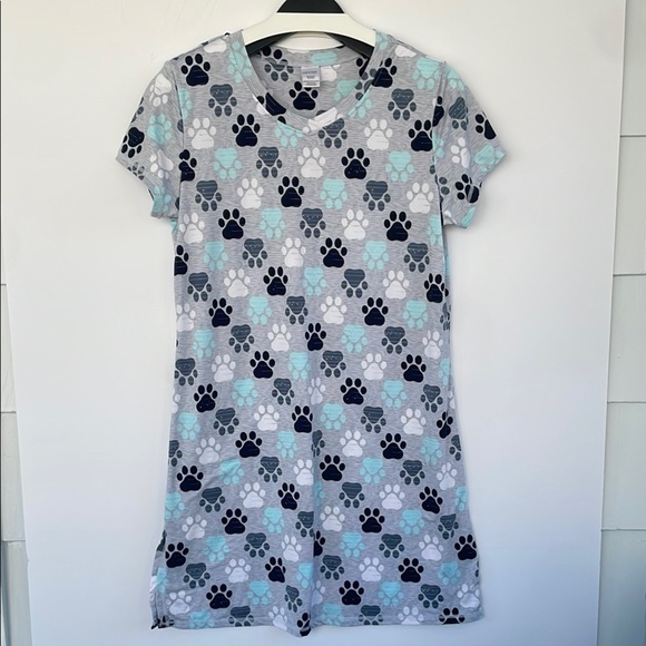 Mia & Tess Paw Print Women's Pajama Nightgown Gray and Blue Medium - Picture 1 of 9
